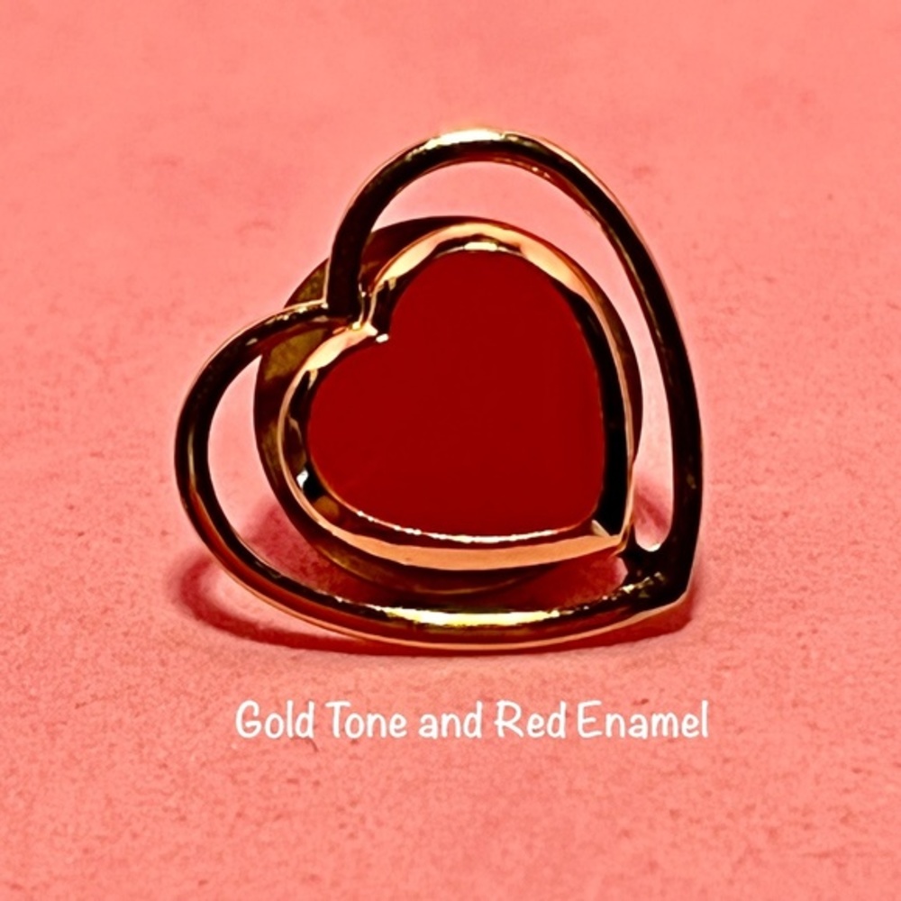 Vintage Gold Tone and Red Enamel Heart Shaped Lapel Pin